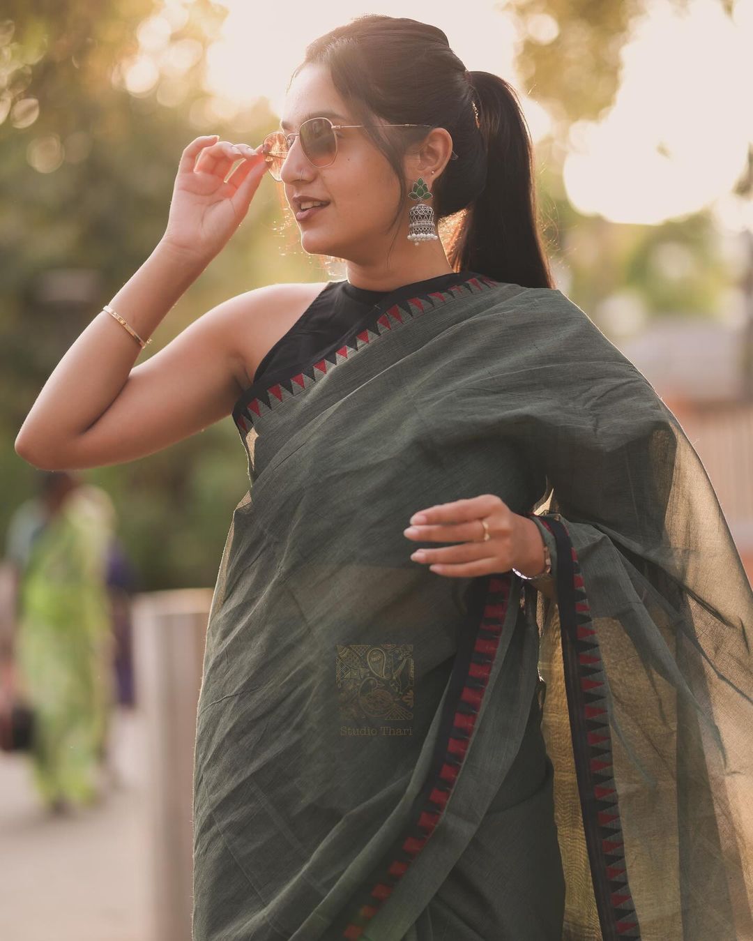 Basil Green Chettinad cotton saree